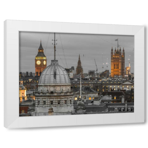 London cityscape with Big Ben and Westminster Abby White Modern Wood Framed Art Print by Frank, Assaf