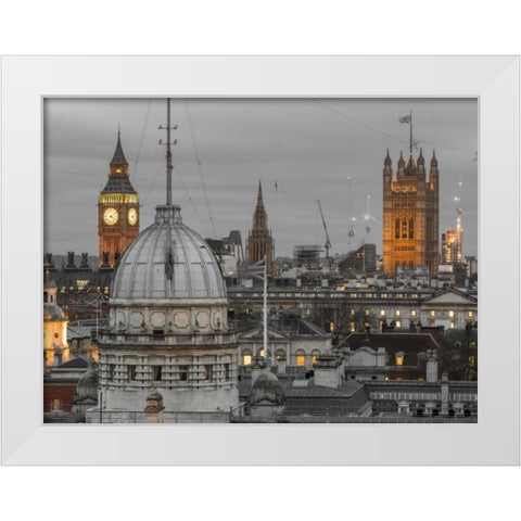 London cityscape with Big Ben and Westminster Abby White Modern Wood Framed Art Print by Frank, Assaf