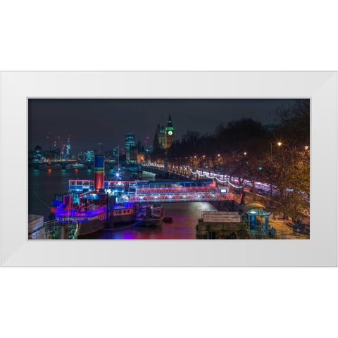 Evening view of London city White Modern Wood Framed Art Print by Frank, Assaf
