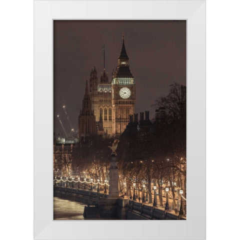 Evening view of Big Ben, London, UK, FTBR-1832 White Modern Wood Framed Art Print by Frank, Assaf