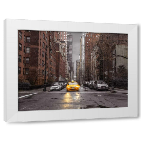 Streets of Manhattan with cars, New York City White Modern Wood Framed Art Print by Frank, Assaf