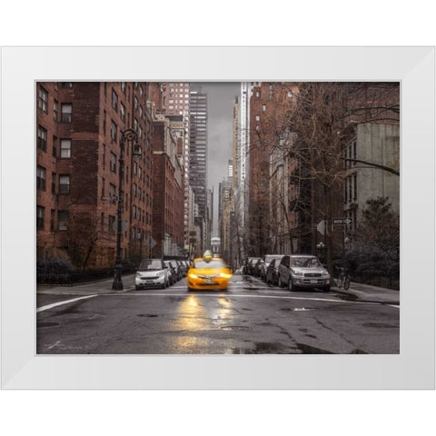 Streets of Manhattan with cars, New York City White Modern Wood Framed Art Print by Frank, Assaf