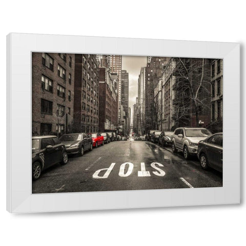 Streets of Manhattan with cars, New York City White Modern Wood Framed Art Print by Frank, Assaf