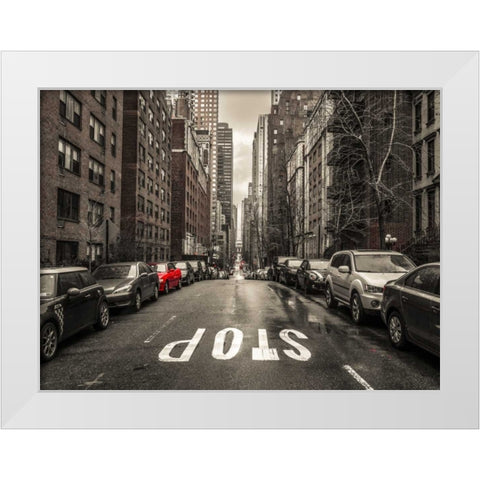 Streets of Manhattan with cars, New York City White Modern Wood Framed Art Print by Frank, Assaf