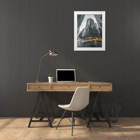 Traffic signal on New York city street White Modern Wood Framed Art Print by Frank, Assaf
