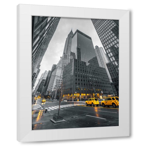 Traffic signal on New York city street White Modern Wood Framed Art Print by Frank, Assaf