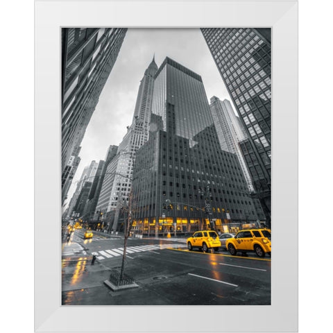 Traffic signal on New York city street White Modern Wood Framed Art Print by Frank, Assaf