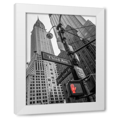 Street sign boards and Chrysler Building in New York city White Modern Wood Framed Art Print by Frank, Assaf