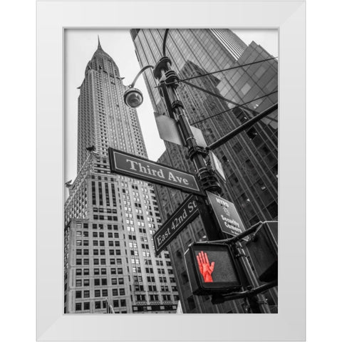 Street sign boards and Chrysler Building in New York city White Modern Wood Framed Art Print by Frank, Assaf