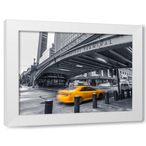 Cab on New York city street White Modern Wood Framed Art Print by Frank, Assaf