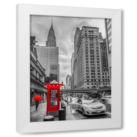 Cab on New York city street,FTBR 1855 White Modern Wood Framed Art Print by Frank, Assaf