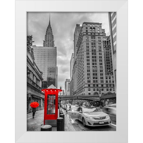 Cab on New York city street,FTBR 1855 White Modern Wood Framed Art Print by Frank, Assaf