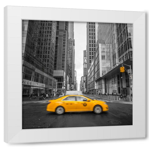 Cab on New York city street White Modern Wood Framed Art Print by Frank, Assaf