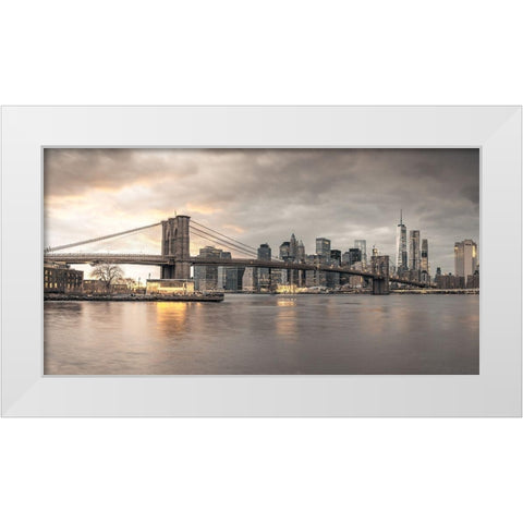 Brooklyn Bridge-New York White Modern Wood Framed Art Print by Frank, Assaf