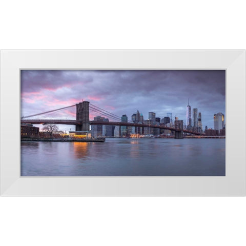 Brooklyn Bridge over East river, New York White Modern Wood Framed Art Print by Frank, Assaf