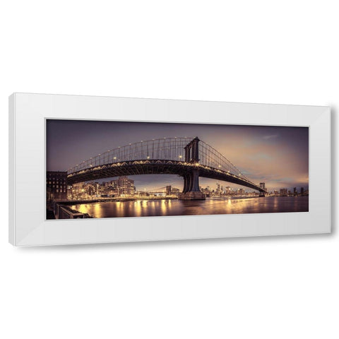 Manhattan bridge and New York city skyline, FTBR-1836 White Modern Wood Framed Art Print by Frank, Assaf