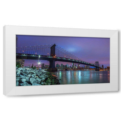 Manhattan bridge and New York city skyline, FTBR-1837 White Modern Wood Framed Art Print by Frank, Assaf