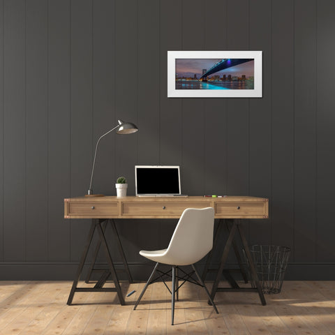 Manhattan bridge and New York city skyline White Modern Wood Framed Art Print by Frank, Assaf