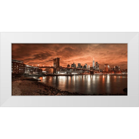 Brooklyn Bridge and Manhattan skyline, New York White Modern Wood Framed Art Print by Frank, Assaf