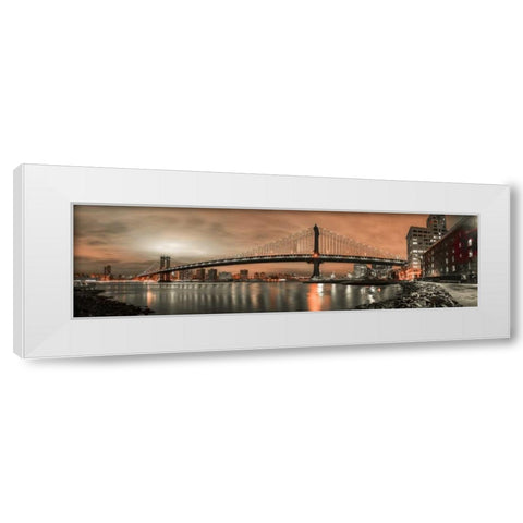 Manhattan bridge and New York city skyline White Modern Wood Framed Art Print by Frank, Assaf