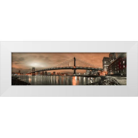 Manhattan bridge and New York city skyline White Modern Wood Framed Art Print by Frank, Assaf