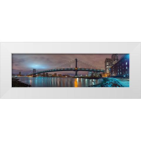 Manhattan bridge and New York city skyline White Modern Wood Framed Art Print by Frank, Assaf