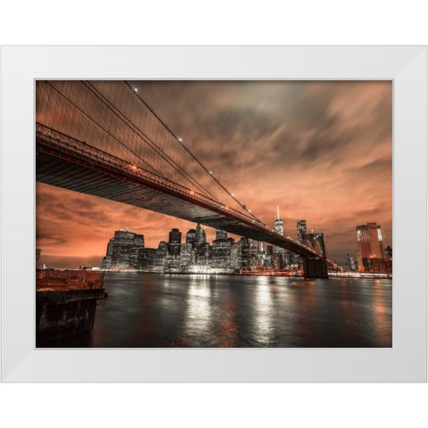 Brooklyn bridge over East river, New York White Modern Wood Framed Art Print by Frank, Assaf