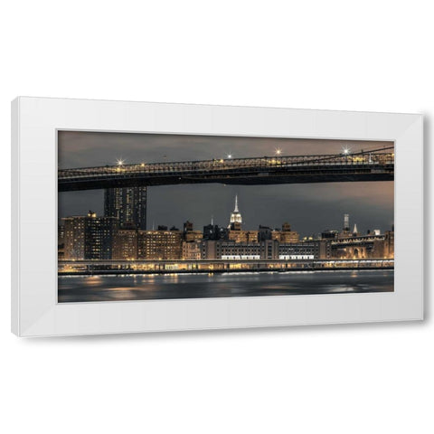 Evening view of Lower Manhattan skyline, New York White Modern Wood Framed Art Print by Frank, Assaf