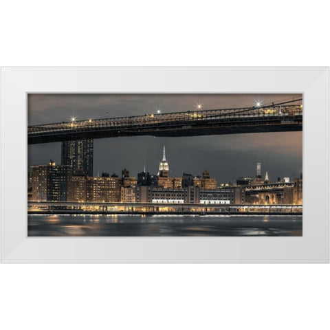 Evening view of Lower Manhattan skyline, New York White Modern Wood Framed Art Print by Frank, Assaf