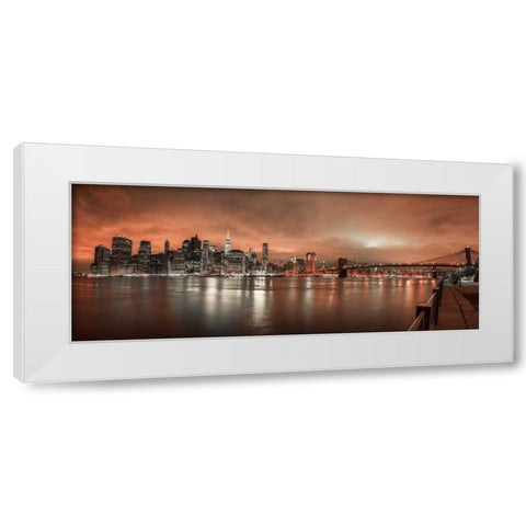 Lower Manhattan skyline in evening, New York White Modern Wood Framed Art Print by Frank, Assaf