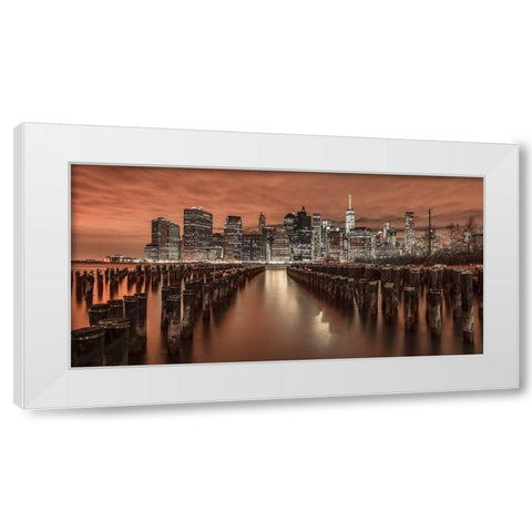 Manhattan skyline with groynes White Modern Wood Framed Art Print by Frank, Assaf