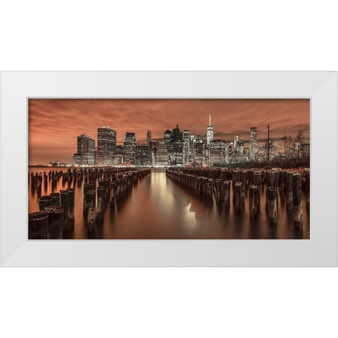 Manhattan skyline with groynes White Modern Wood Framed Art Print by Frank, Assaf