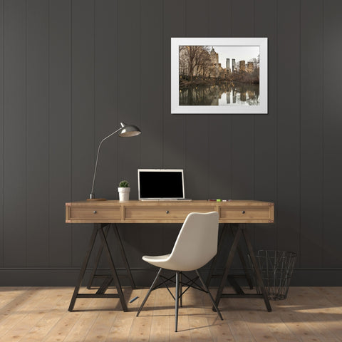 Central park with Manhattan skyline, New York White Modern Wood Framed Art Print by Frank, Assaf