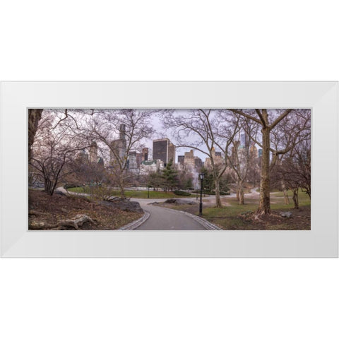 Pathway through Central park, New York White Modern Wood Framed Art Print by Frank, Assaf