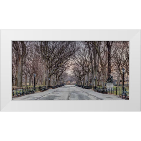 Pathway through Central park, New York White Modern Wood Framed Art Print by Frank, Assaf