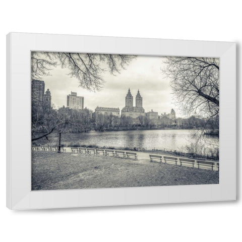 Central park with Manhattan skyline, New York White Modern Wood Framed Art Print by Frank, Assaf