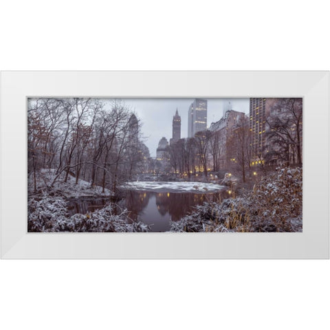 Central park with Manhattan skyline, New York White Modern Wood Framed Art Print by Frank, Assaf