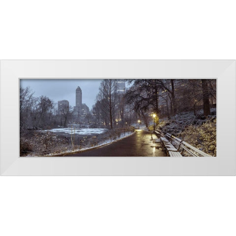 Central park with Manhattan skyline, New York White Modern Wood Framed Art Print by Frank, Assaf