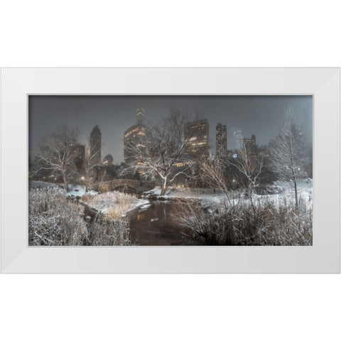 Central park with Manhattan skyline, New York White Modern Wood Framed Art Print by Frank, Assaf