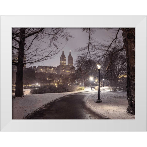 Central park with Manhattan skyline, New York White Modern Wood Framed Art Print by Frank, Assaf