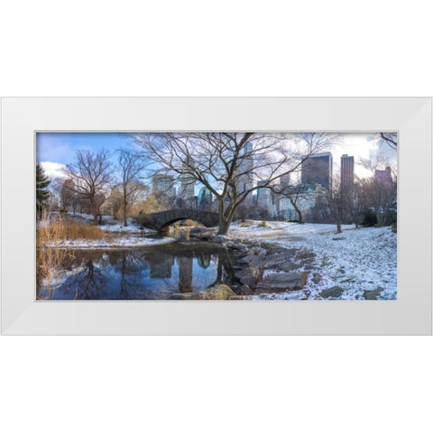 Central park with Lower Manhattan skyline, New York White Modern Wood Framed Art Print by Frank, Assaf
