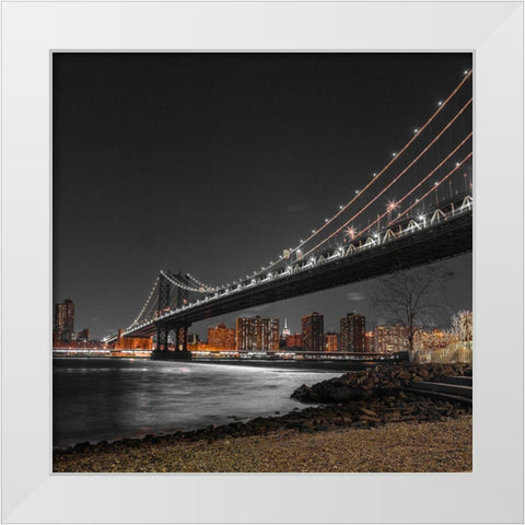 Manhattan bridge and Lower Manhattan skyline, New York, FTBR-1838 White Modern Wood Framed Art Print by Frank, Assaf