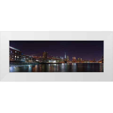 Brooklyn bridge and Lower Manhattan skyline, New York White Modern Wood Framed Art Print by Frank, Assaf