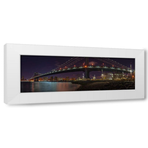 Manhattan bridge and Lower Manhattan skyline, New York White Modern Wood Framed Art Print by Frank, Assaf