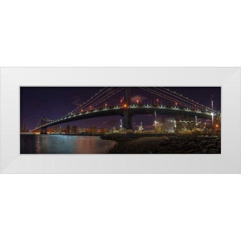 Manhattan bridge and Lower Manhattan skyline, New York White Modern Wood Framed Art Print by Frank, Assaf