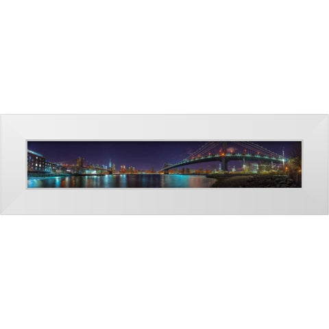 Brooklyn bridge and Manhattan bridge over East river, Lower Manhattan, New York White Modern Wood Framed Art Print by Frank, Assaf