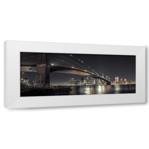 Brooklyn bridge over East river, Lower Manhattan, New York, FTBR-1910 White Modern Wood Framed Art Print by Frank, Assaf