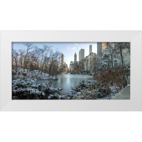 Central park with Lower Manhattan skyline, New York White Modern Wood Framed Art Print by Frank, Assaf