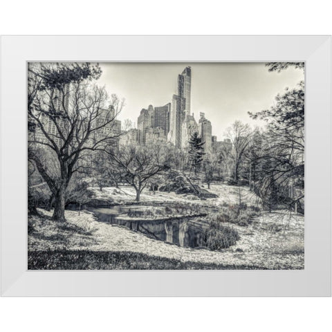 Central park with Lower Manhattan skyline, New York White Modern Wood Framed Art Print by Frank, Assaf