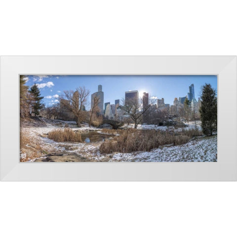 Central park with Lower Manhattan skyline, New York White Modern Wood Framed Art Print by Frank, Assaf
